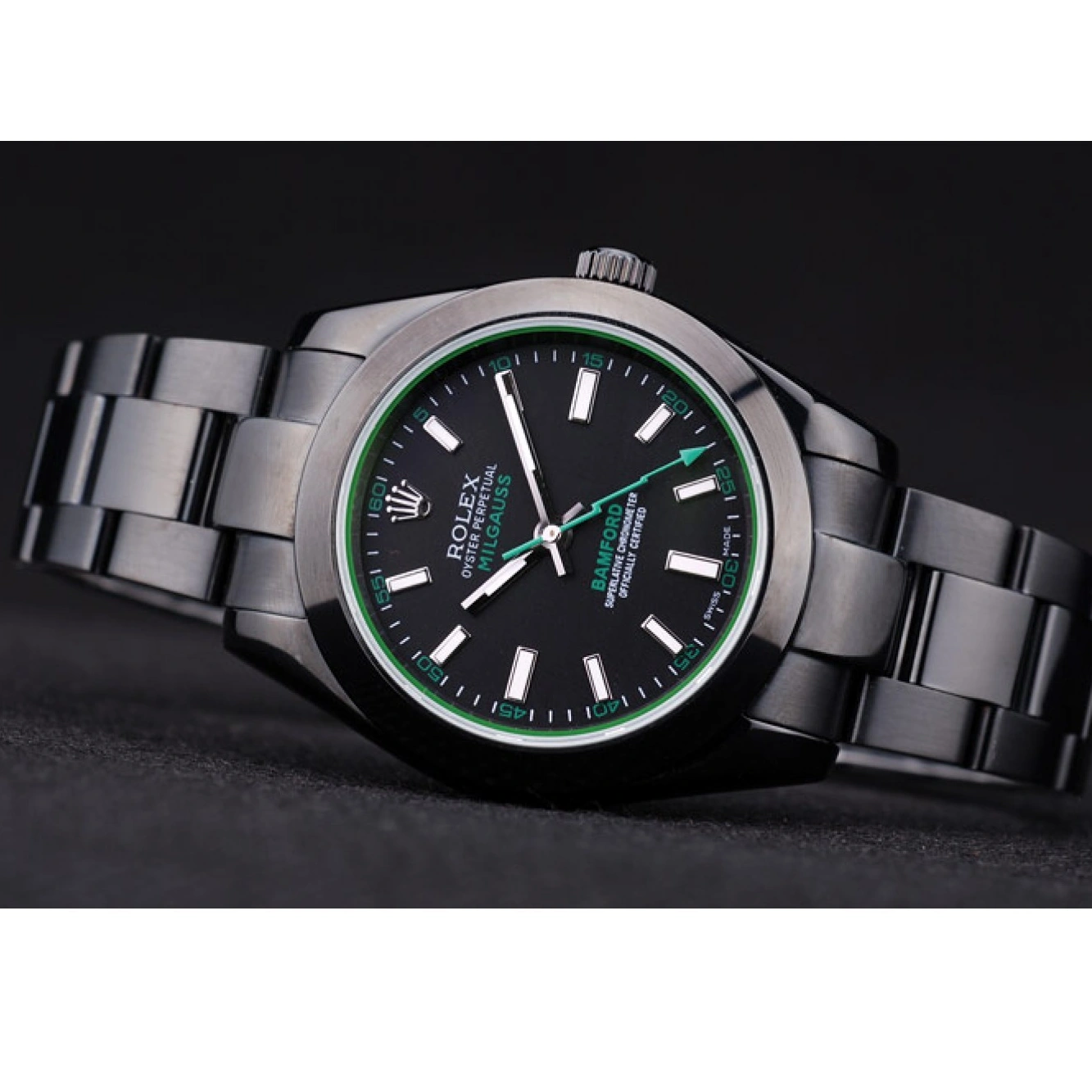 Good Copy Rolex Watches 7476 Stainless Black Dial Plated Milgaus Steel Bamford Bezel Ion Rolex 1016